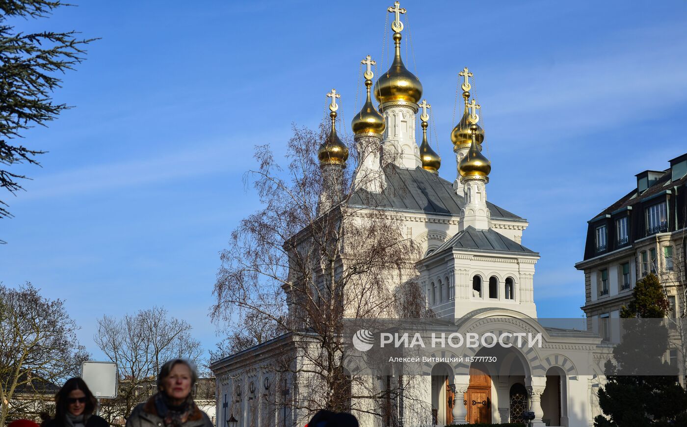 Крестовоздвиженский кафедральный собор Западно-Европейской епархии Русской православной церкви на одной из улиц Женевы. Место: Швейцария, Женева. Автор: Алексей Витвицкий/РИА Новости. Города мира. Женева