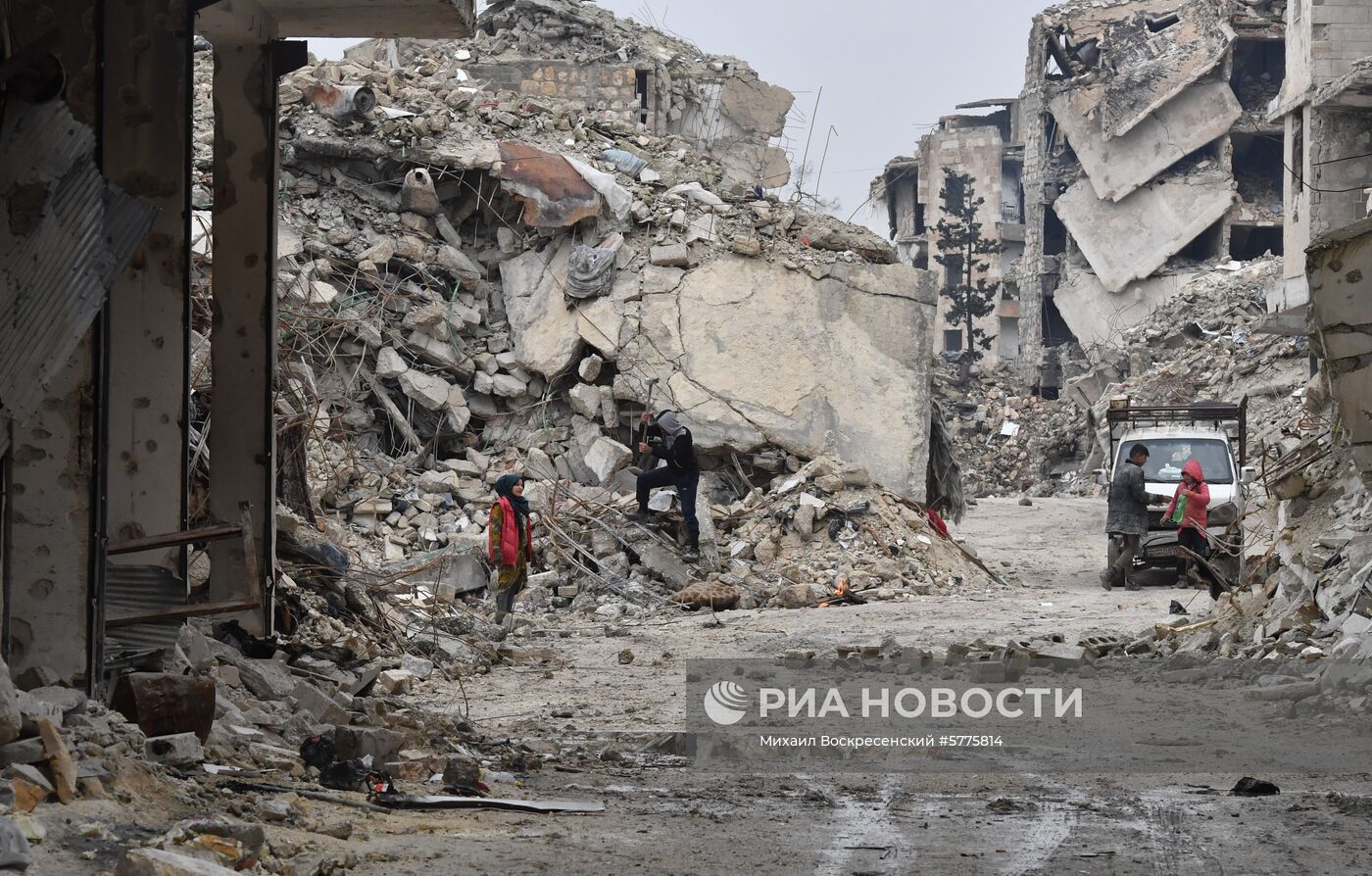 Жизнь в разрушенных районах сирийского Алеппо