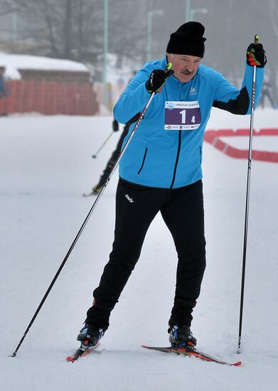 Президент Белоруссии А. Лукашенко принял участие в лыжной гонке "Минская лыжня - 2019"