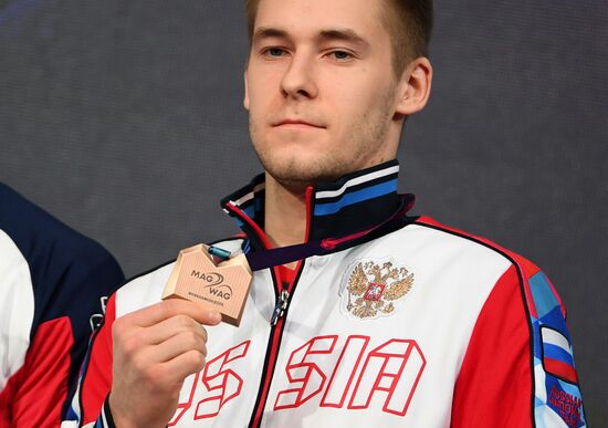 Церемония награждения призеров чемпионата Европы по спортивной гимнастике в Польше