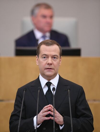 Премьер-министр РФ Д. Медведев выступил в Государственной Думе РФ
