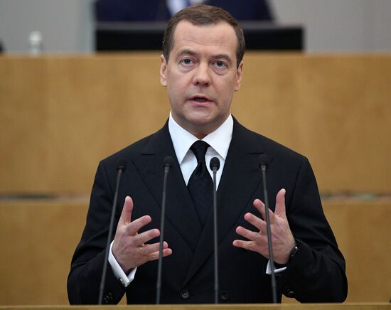 Премьер-министр РФ Д. Медведев выступил в Государственной Думе РФ