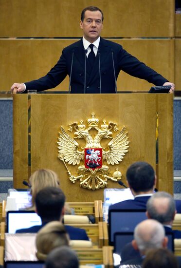 Премьер-министр РФ Д. Медведев выступил в Государственной Думе РФ