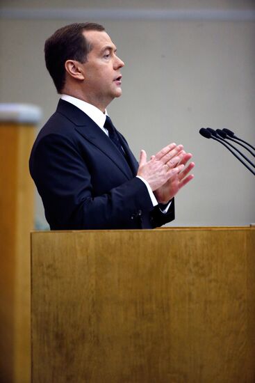 Премьер-министр РФ Д. Медведев выступил в Государственной Думе РФ