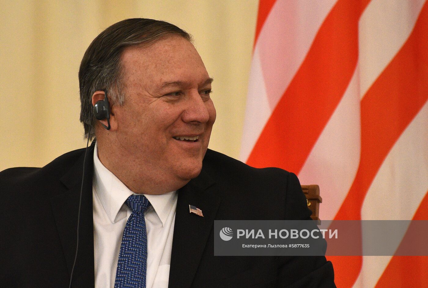 Госсекретарь США Майк Помпео во время совместной пресс-конференции с министром иностранных дел РФ Сергеем Лавровым по итогам переговоров в Сочи. Место: Россия, Краснодарский край, Сочи. Автор: Екатерина Лызлова/РИА Новости. Встреча главы МИД РФ С. Лаврова с госсекретарем США М. Помпео