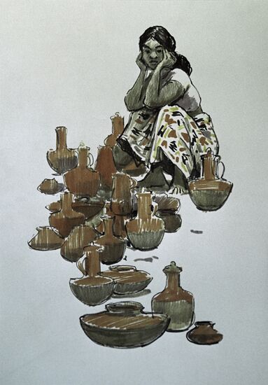 Картина В. Трофимова "Торговля керамикой"