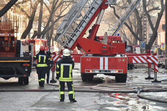 Последствия пожара в колледже в Одессе