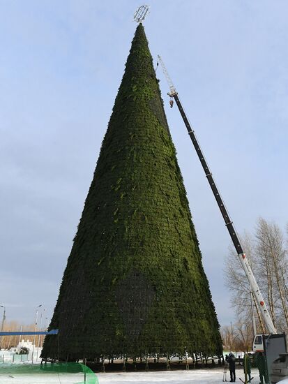 Установка главной новогодней елки в Красноярске