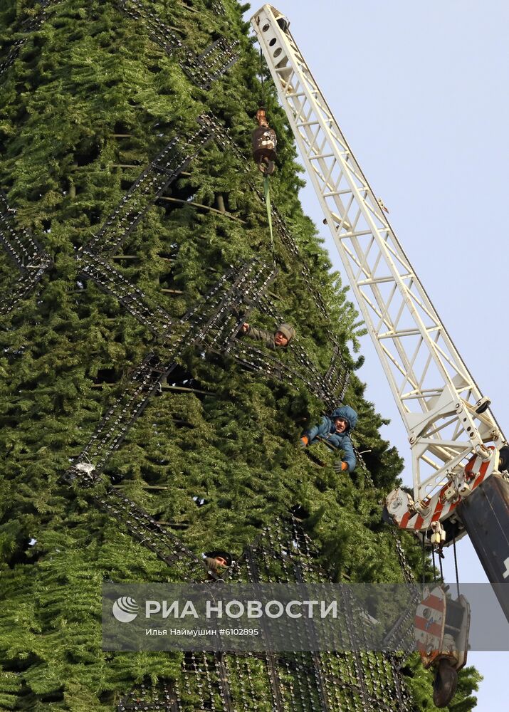 Установка главной новогодней елки в Красноярске