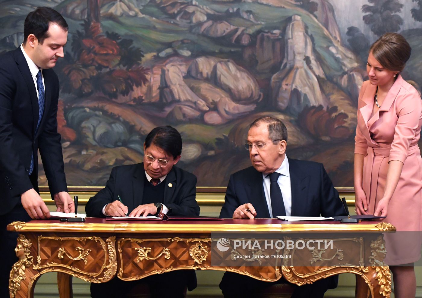 Встреча глав МИД РФ и Никарагуа С. Лаврова и Д. Монкады