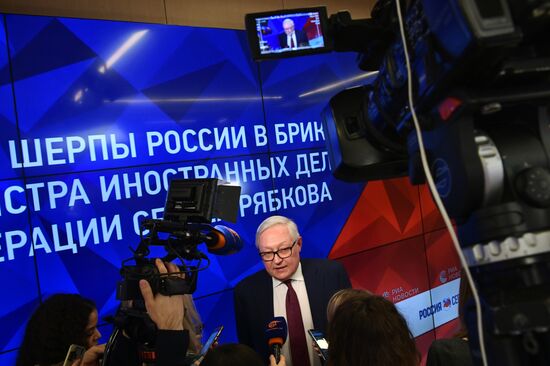 Пресс-конференция шерпы России в БРИКС Сергея Рябкова в МИА "Россия сегодня"