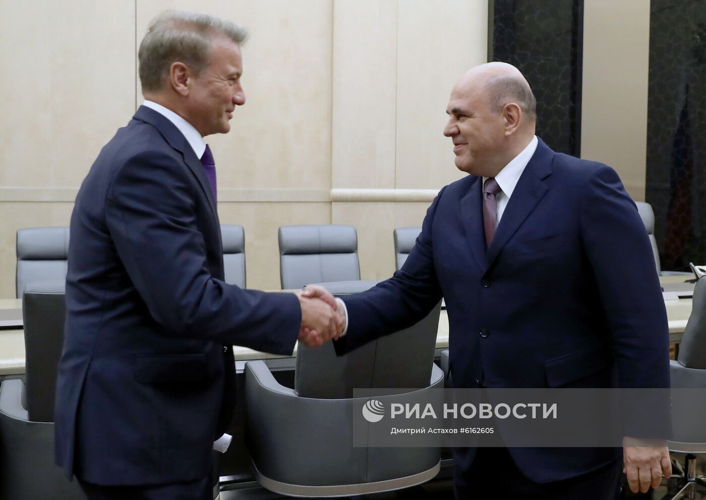 Рабочая встреча премьер-министра РФ М. Мишустина с главой Сбербанка РФ Г. Грефом