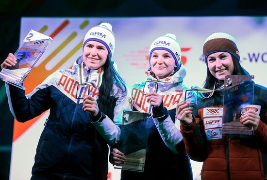 Церемония награждения на чемпионате мира по санному спорту в Сочи