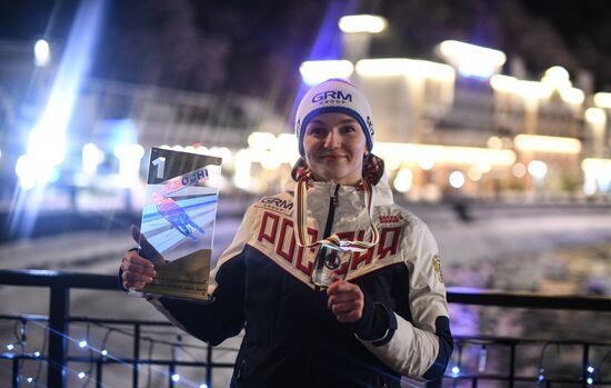 Церемония награждения на чемпионате мира по санному спорту в Сочи