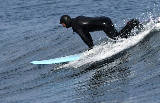 Зимний сёрфинг в Приморье