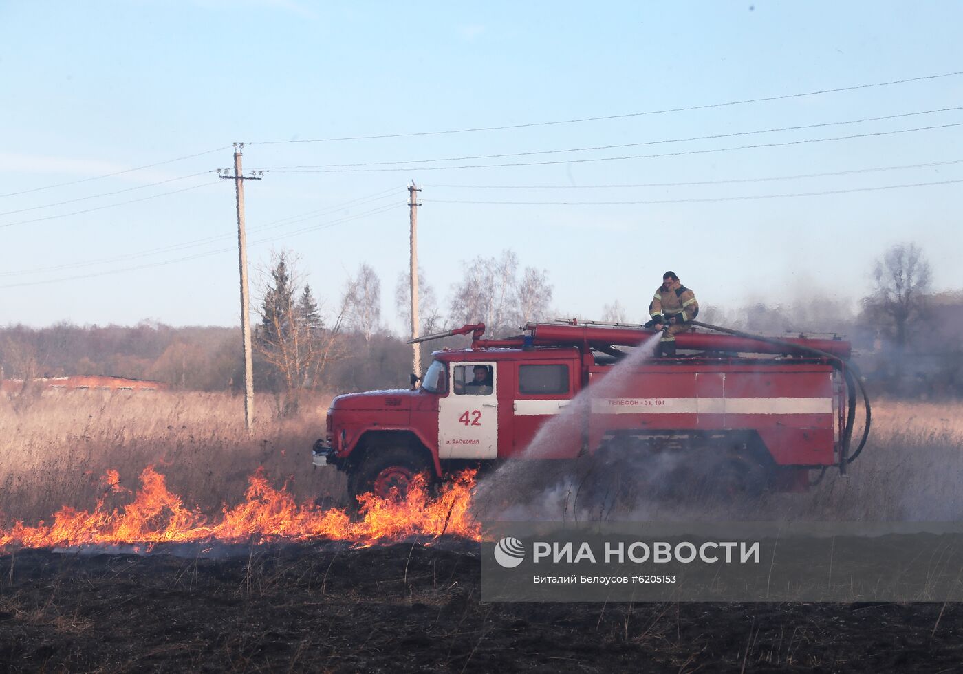 Сухая трава горит в Тульской области