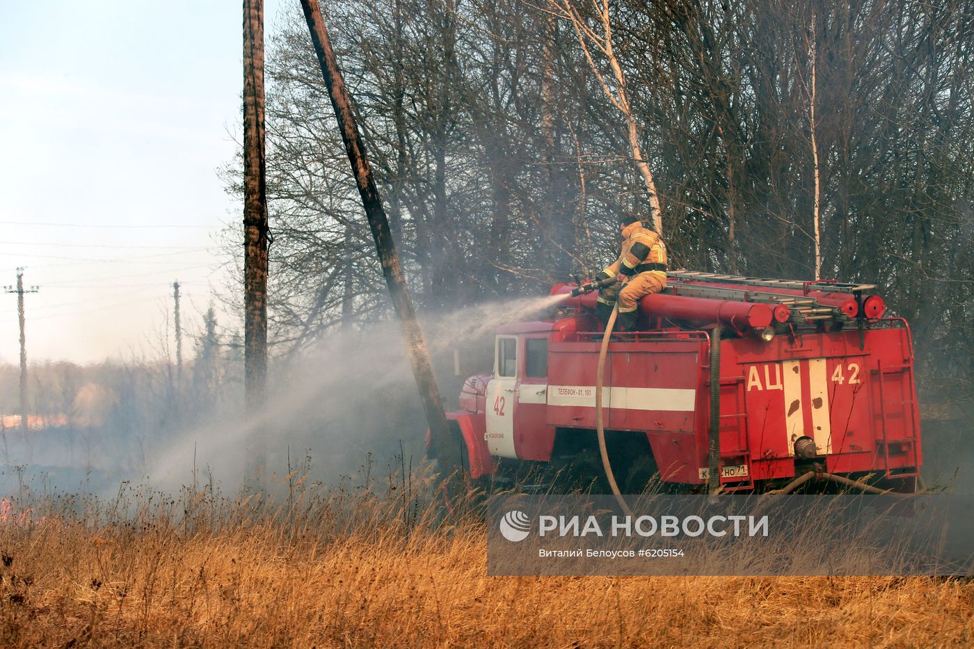Сухая трава горит в Тульской области