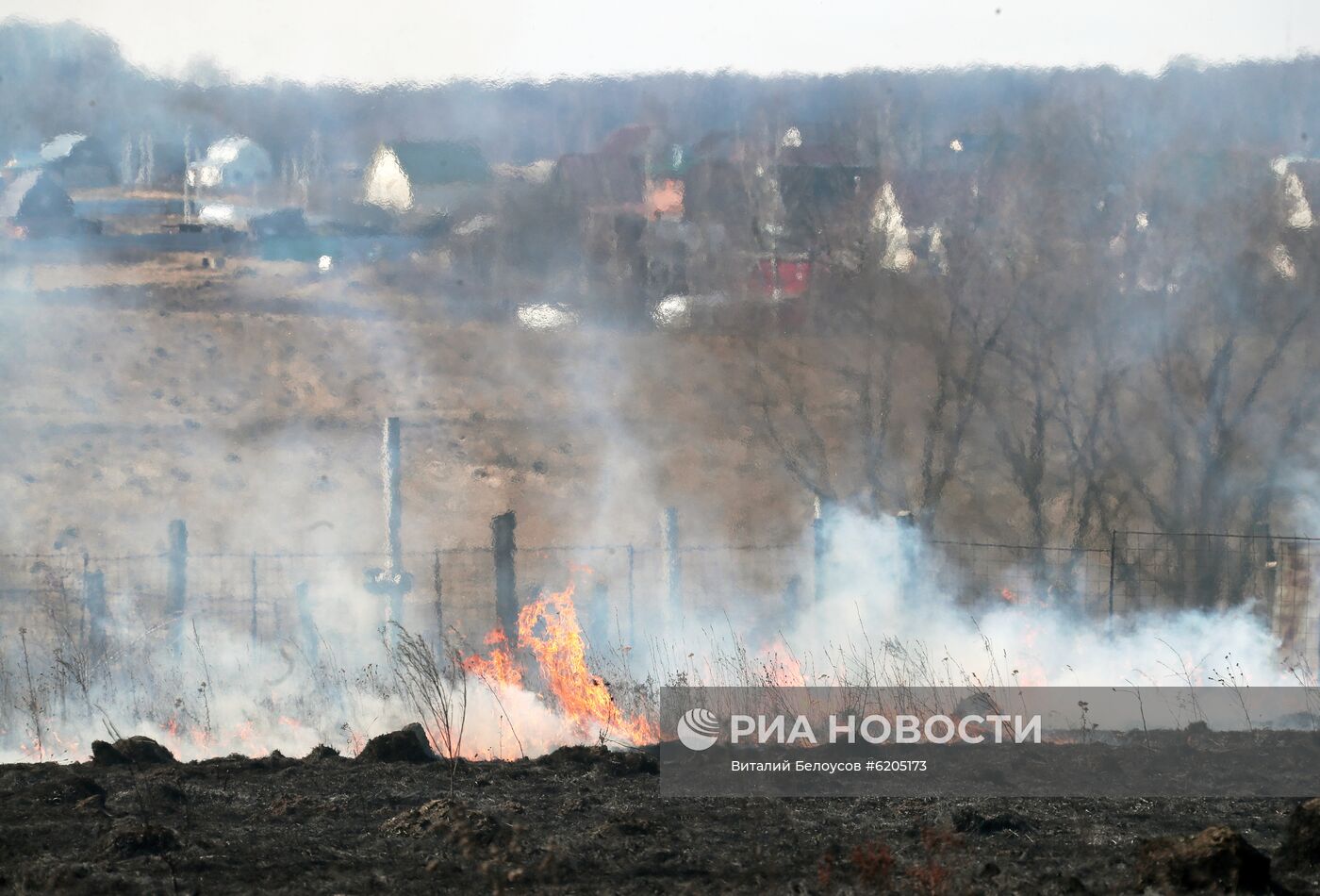 Сухая трава горит в Тульской области