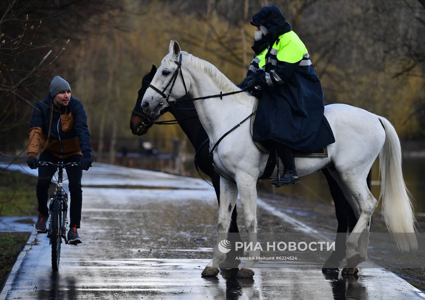 Патрулирование конной полицией улиц в Москве
