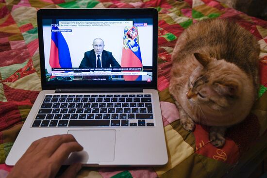 Трансляция совещания президента РФ В. Путина с главами регионов по борьбе с распространением коронавируса в России