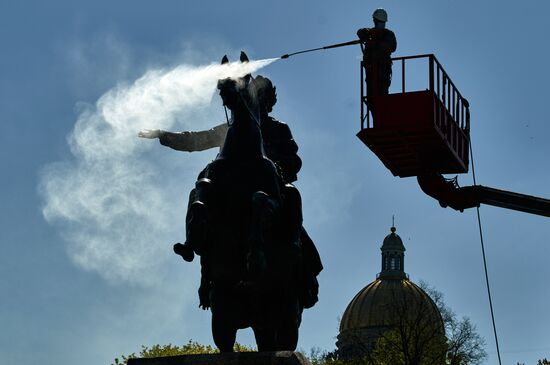 Мойка памятника Петру I в Санкт-Петербурге