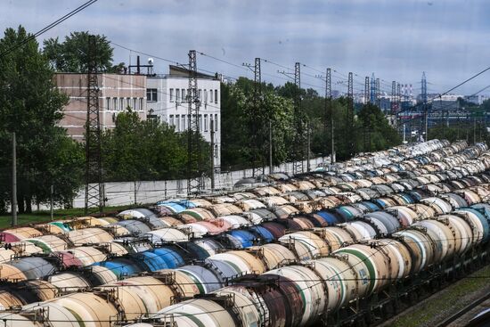 Товарные составы на железнодорожной станции "Яничкино"