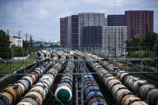 Товарные составы на железнодорожной станции "Яничкино"
