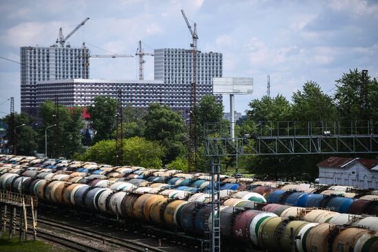 Товарные составы на железнодорожной станции "Яничкино"