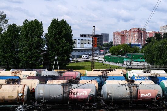 Товарные составы на железнодорожной станции "Яничкино"