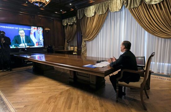 Встреча заместителя председателя Совета безопасности РФ Д. Медведева с президентом Сербии А. Вучичем