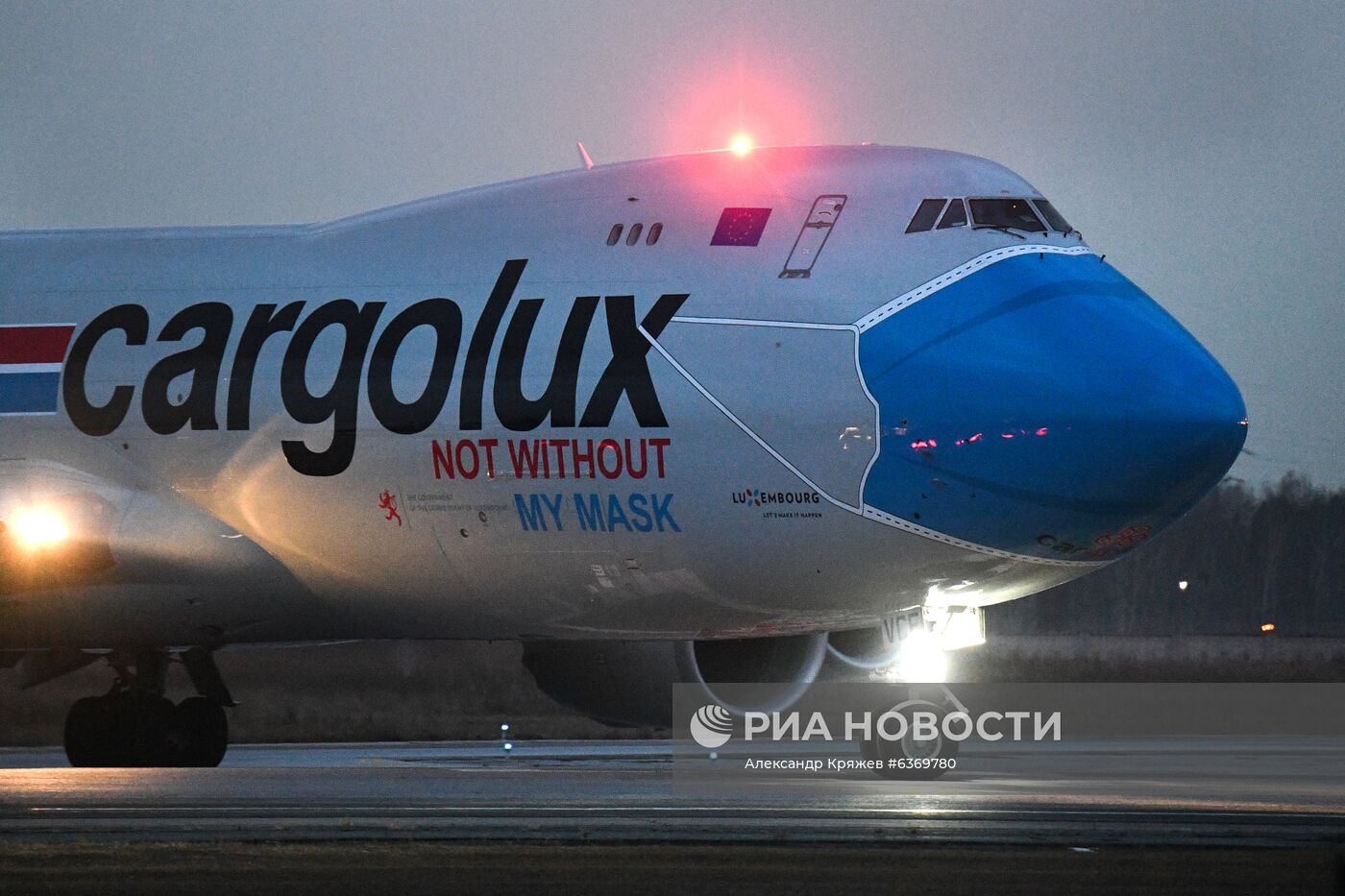 Самолет с медицинской маской на носу прилетел в Новосибирск