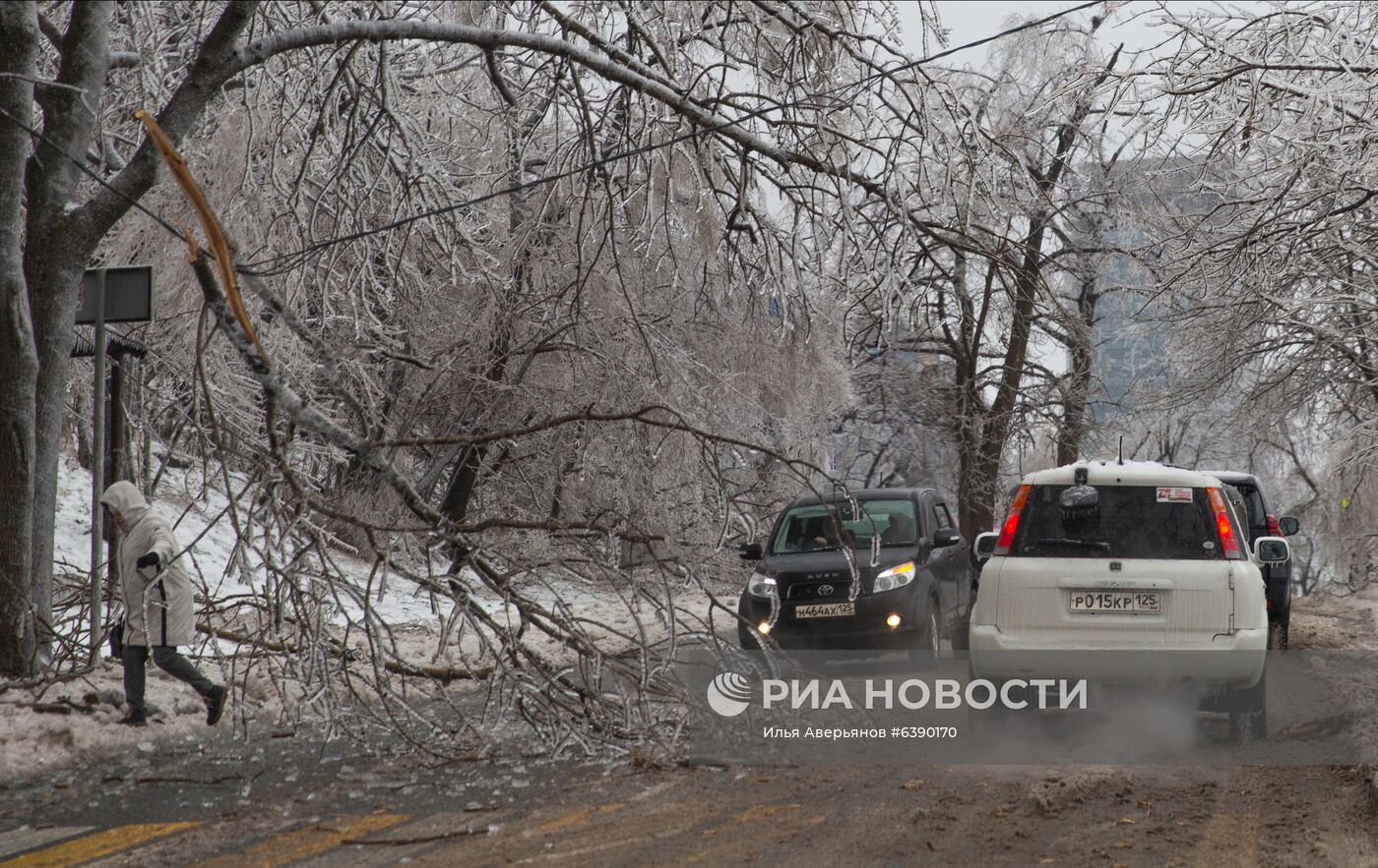 Последствия ледяного дождя во Владивостоке