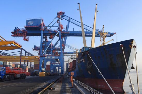 Работа докеров контейнерного терминала Владивостокского морского торгового порта