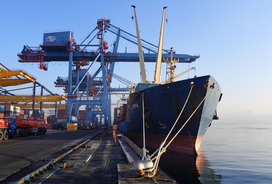 Работа докеров контейнерного терминала Владивостокского морского торгового порта