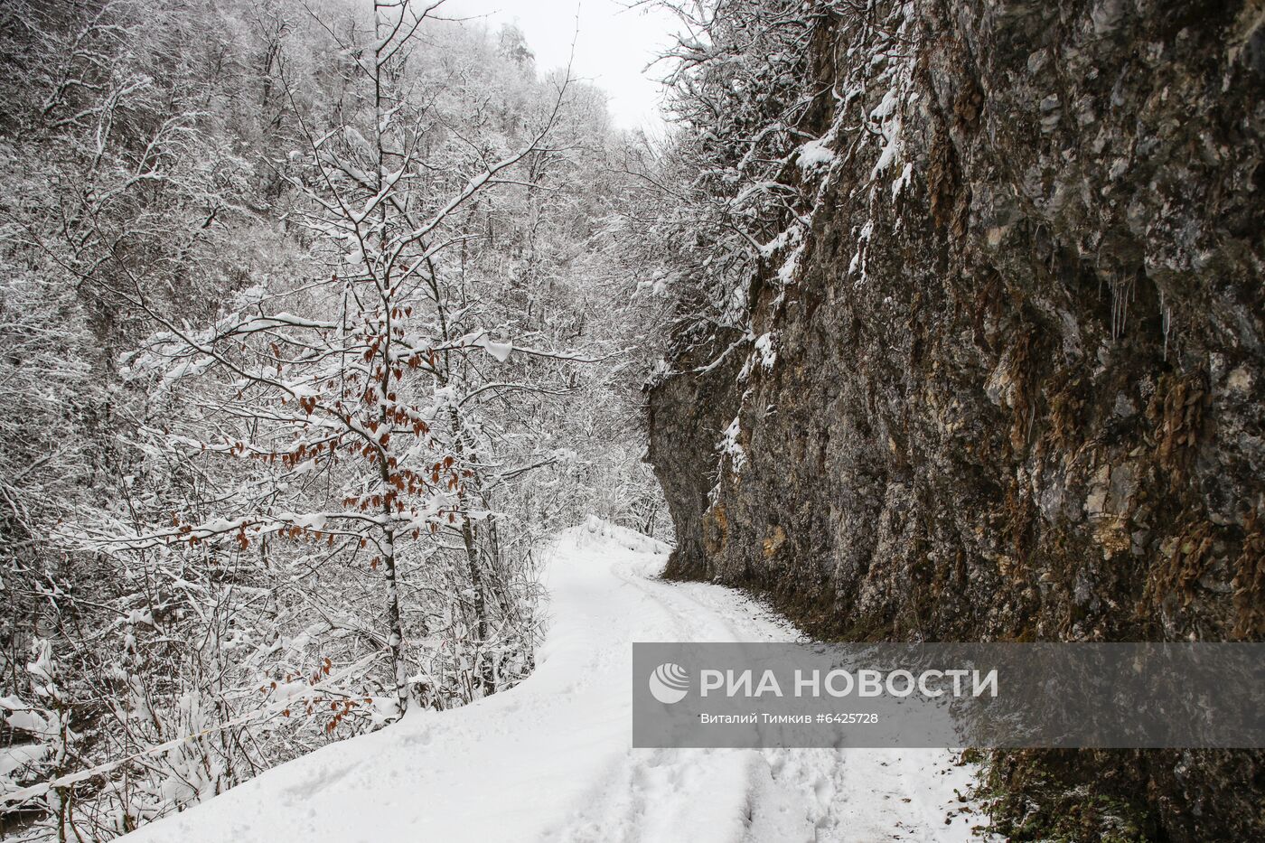 Зимний туризм в заснеженном Гуамском ущелье