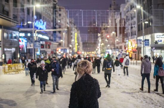 Последствия снежной бури в Мадриде