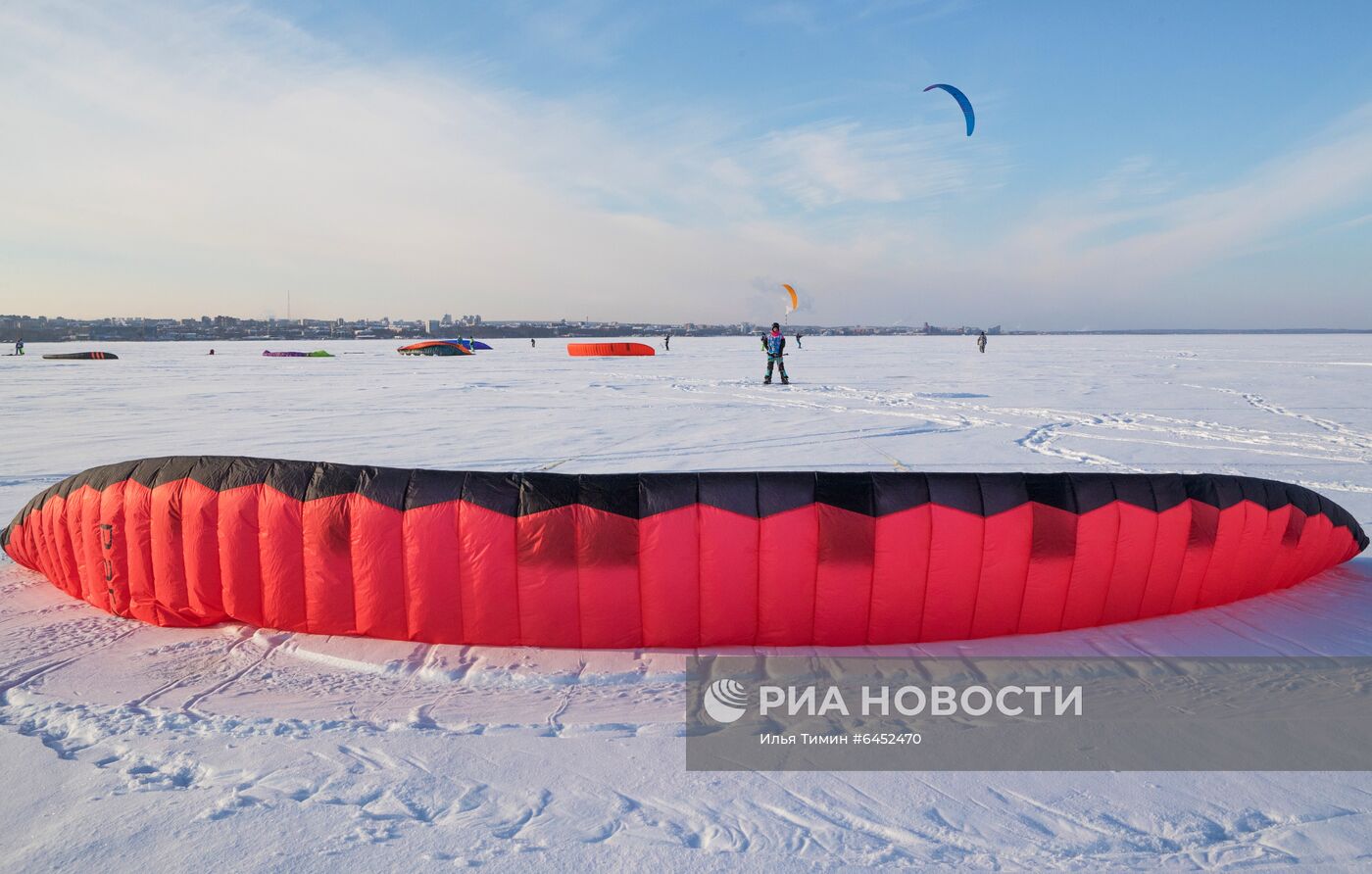 Зимний кайтинг в Карелии