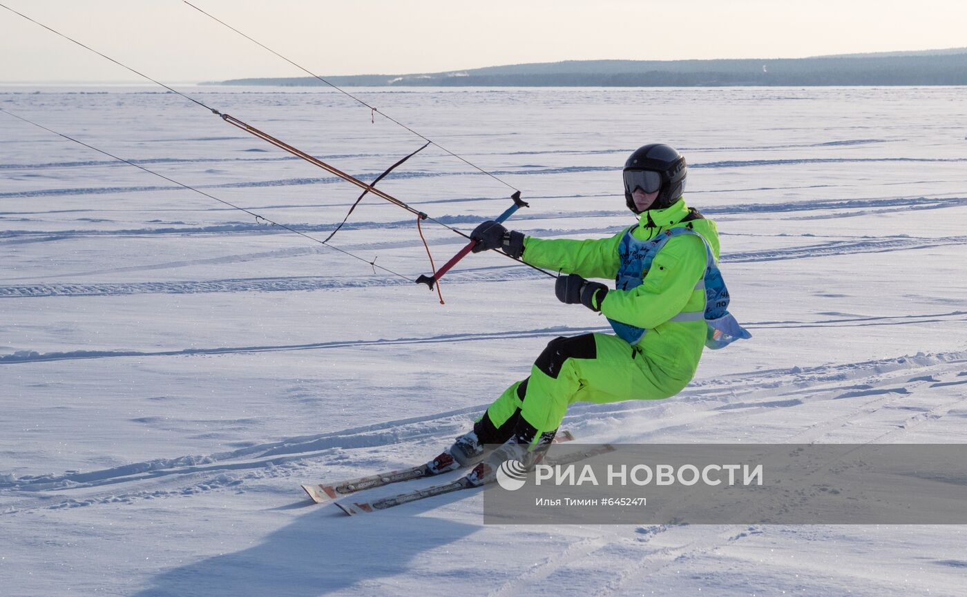 Зимний кайтинг в Карелии