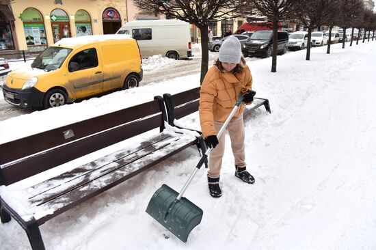 Последствия снегопада во Львове