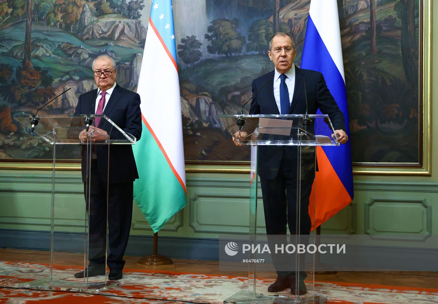 Встреча глав МИД РФ и Узбекистана С. Лаврова и А. Камилова