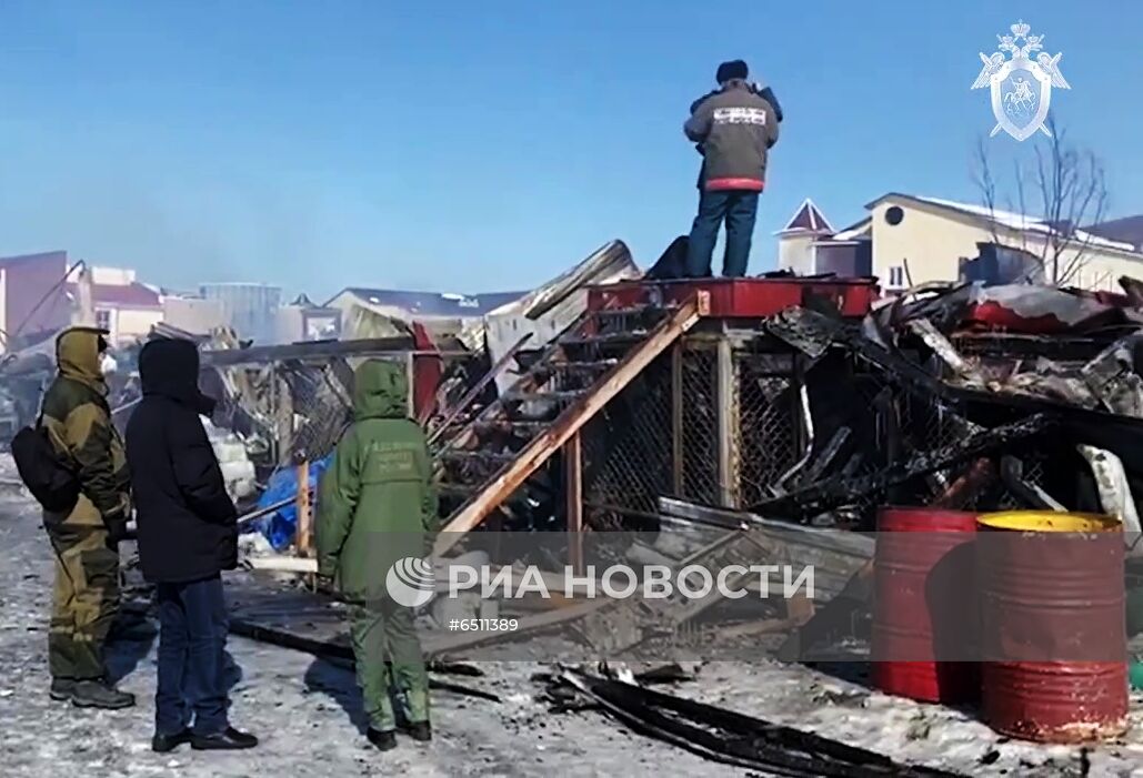 Последствия пожара в жилом доме в Якутии