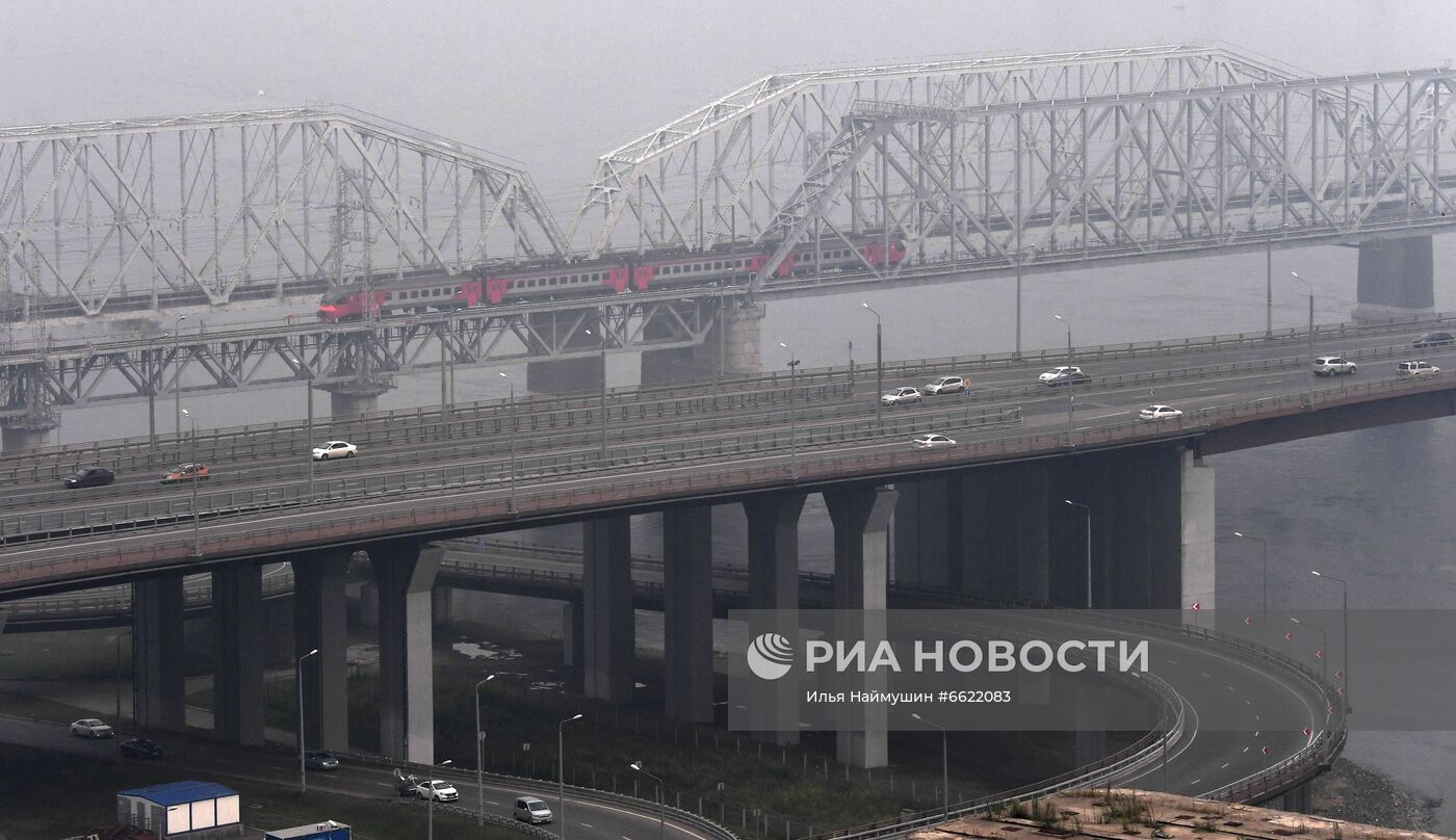 Дым в Красноярске от лесных пожаров в Якутии