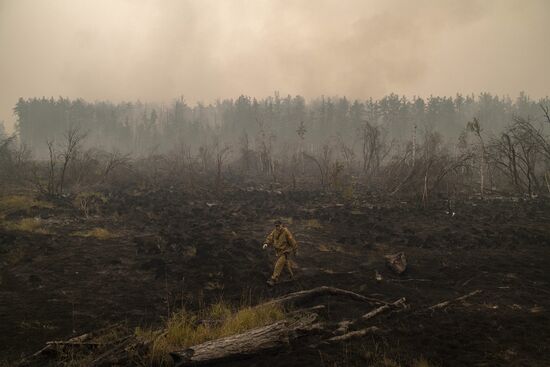 Тушение лесных пожаров в Якутии