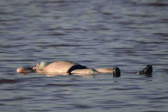 Отдыхающие на Сакском озере в Крыму