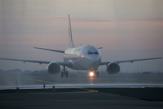 Встреча первого рейса авиакомпании Almasria Universal Airlines из Шарм-эль-Шейха в Краснодаре