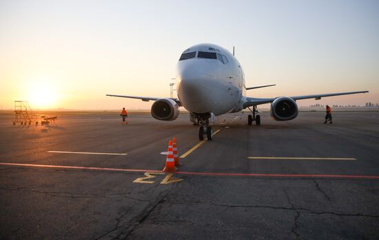 Встреча первого рейса авиакомпании Almasria Universal Airlines из Шарм-эль-Шейха в Краснодаре