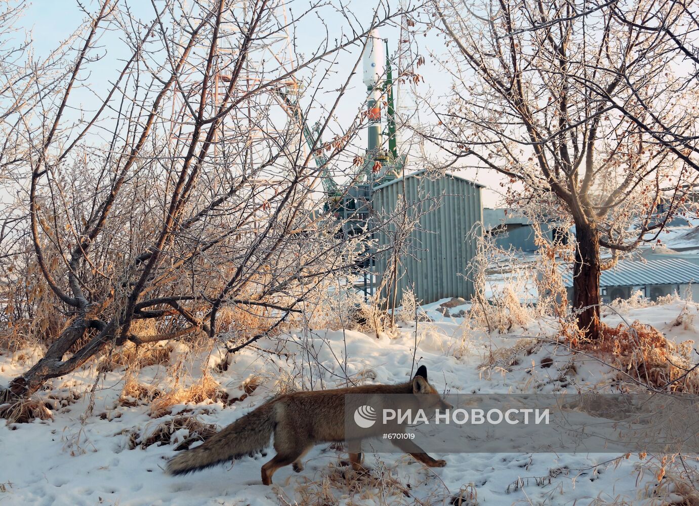 РН "Союз-2.1б" с транспортным кораблем-модулем "Прогресс М-УМ" установили на стартовом комплексе космодрома Байконур