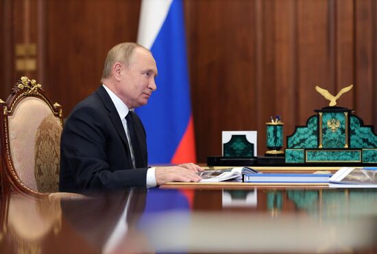 Рабочая встреча президента РФ В. Путина с председателем совета директоров "БТС-МОСТ" Р. Байсаровым