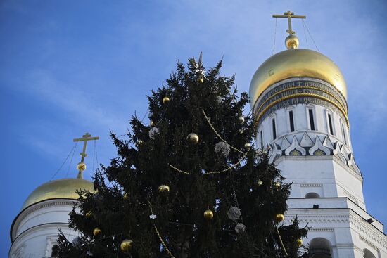 Главная новогодняя елка страны на Соборной площади Кремля
