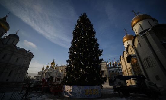 Главная новогодняя елка страны на Соборной площади Кремля